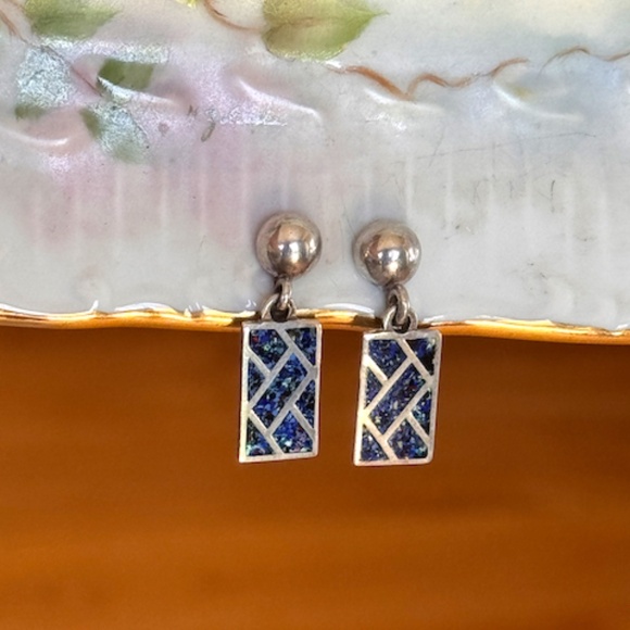 Margot de Taxco Blue Confetti Enamel Sterling Silver Bracelet & earrings - Picture 3 of 13